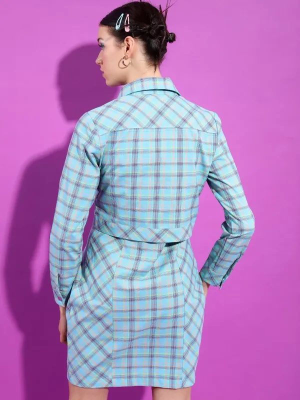 Tokyo Talkies Women Blue Checked Sheath Dress