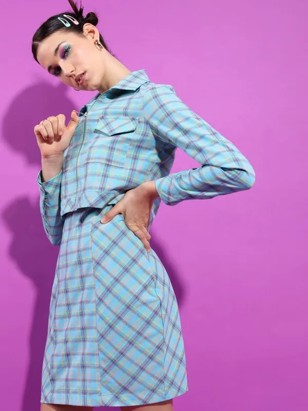 Tokyo Talkies Women Blue Checked Sheath Dress
