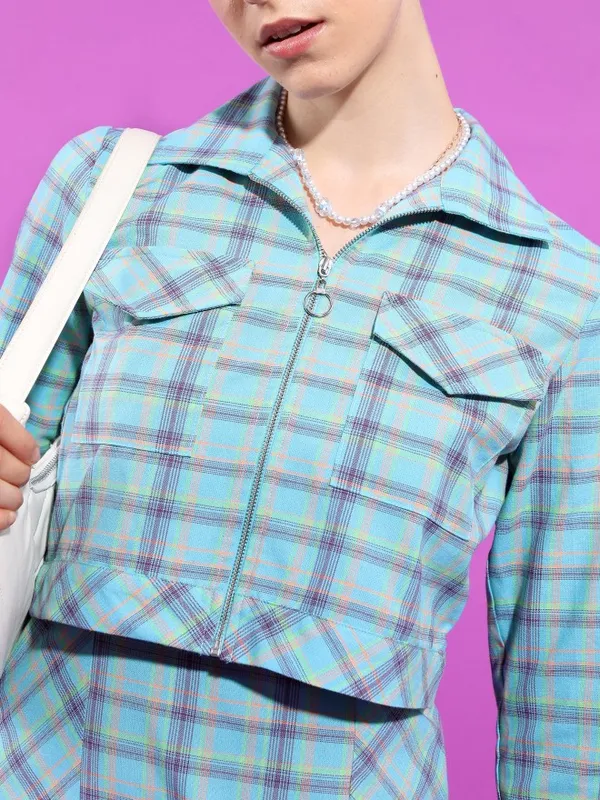 Tokyo Talkies Women Blue Checked Sheath Dress