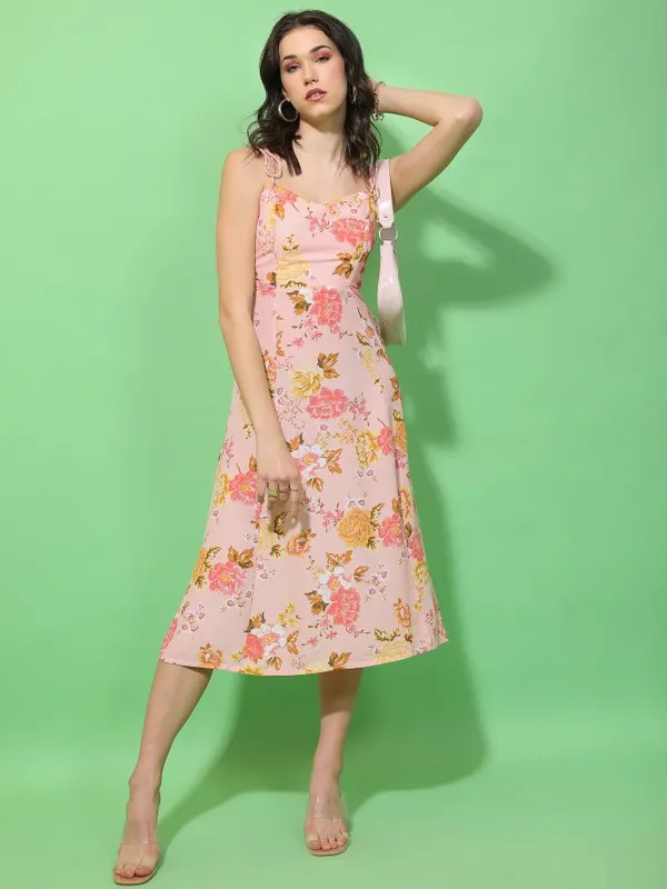 Tokyo Talkies Women Pink Printed Fit And Flare Dress
