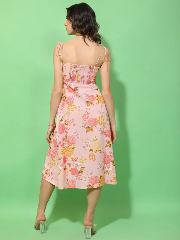 Tokyo Talkies Women Pink Printed Fit And Flare Dress