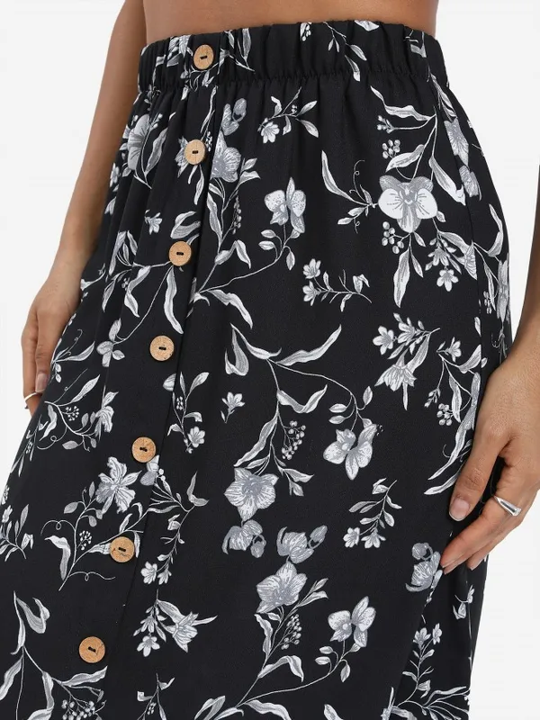 Tokyo Talkies Women Black Printed Top With Skirt Co-Ords