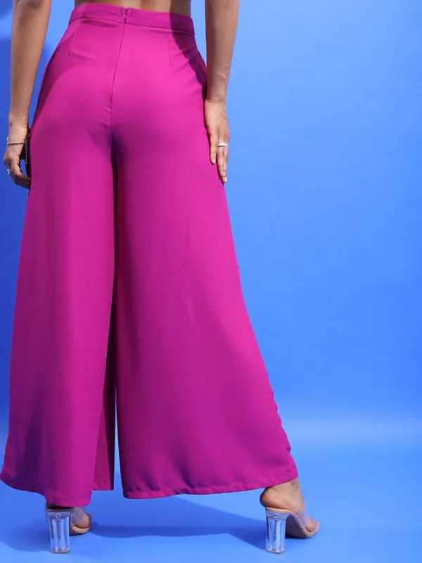  Tokyo Talkies Women Violet Solid Regular Fit Casual Trousers