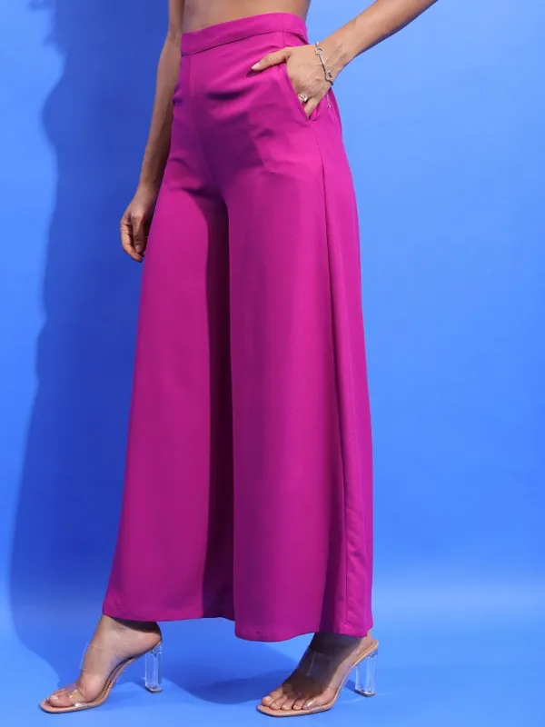  Tokyo Talkies Women Violet Solid Regular Fit Casual Trousers