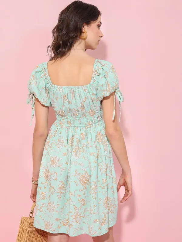 Tokyo Talkies Women Green Printed Fit And Flare Dress