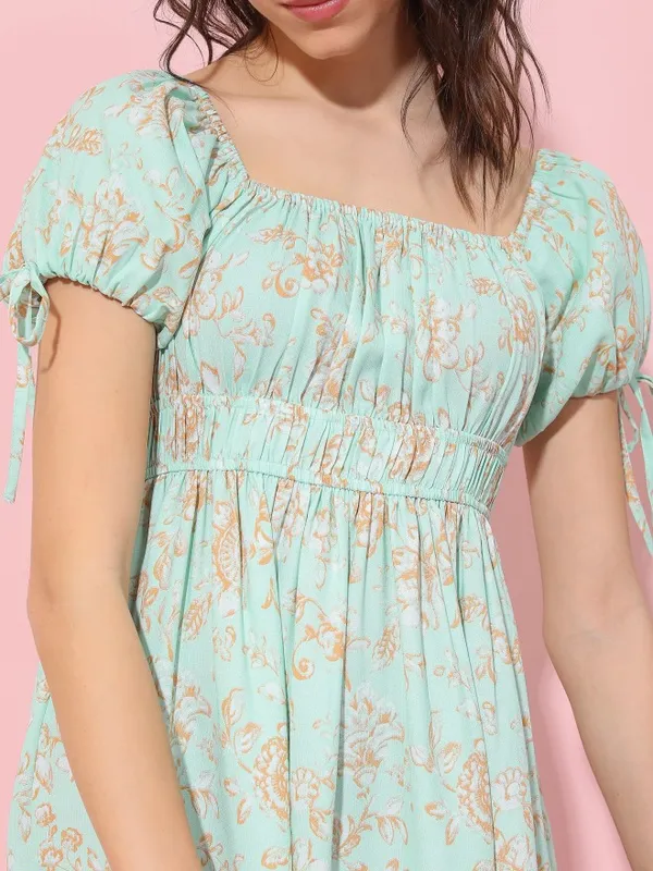 Tokyo Talkies Women Green Printed Fit And Flare Dress