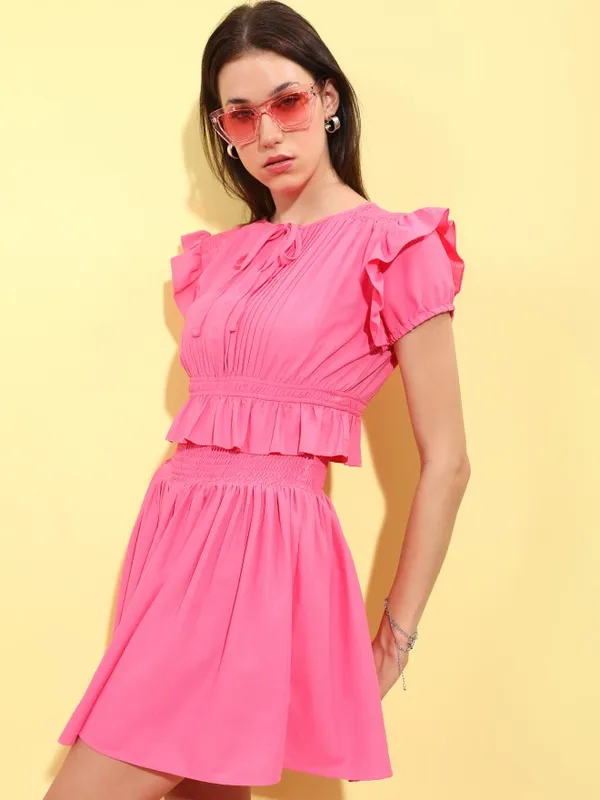  Tokyo Talkies Women Pink Solid A-Line Dresses