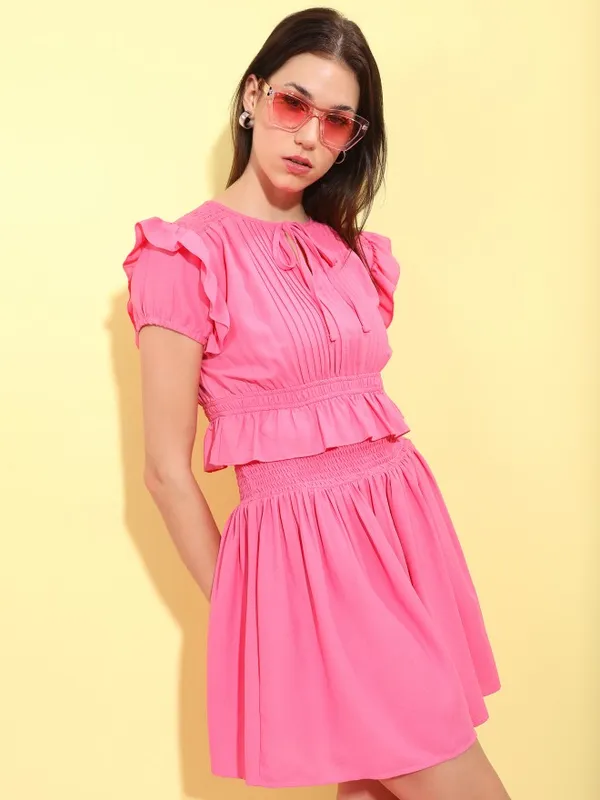  Tokyo Talkies Women Pink Solid A-Line Dresses