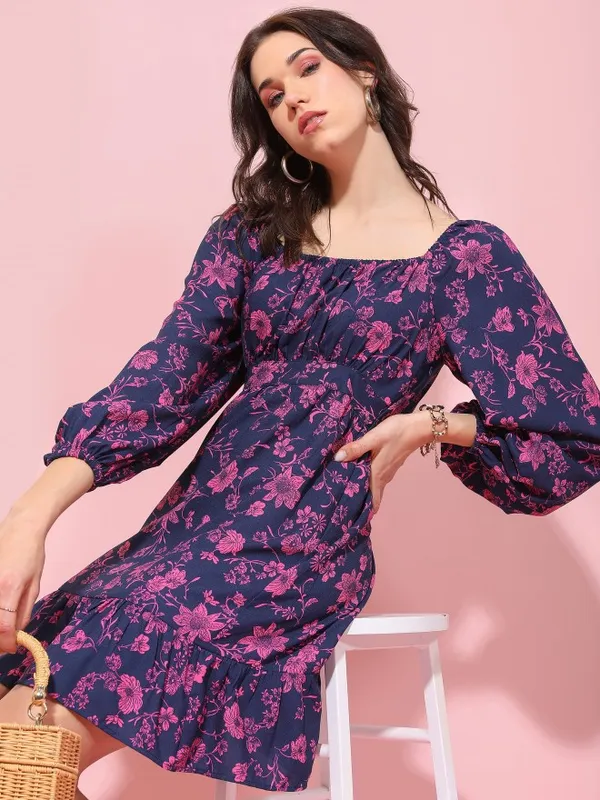  Tokyo Talkies Women Navy Blue Printed Fit And Flare Dresses