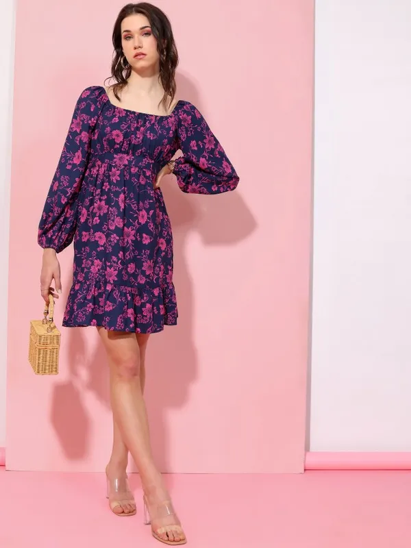  Tokyo Talkies Women Navy Blue Printed Fit And Flare Dresses