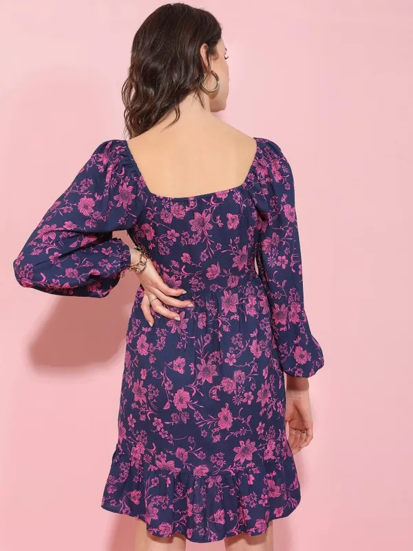  Tokyo Talkies Women Navy Blue Printed Fit And Flare Dresses