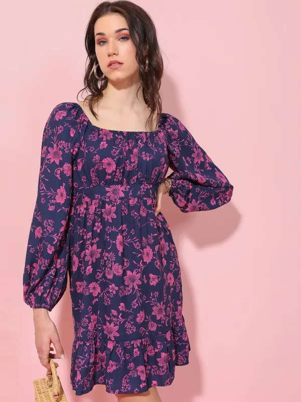  Tokyo Talkies Women Navy Blue Printed Fit And Flare Dresses