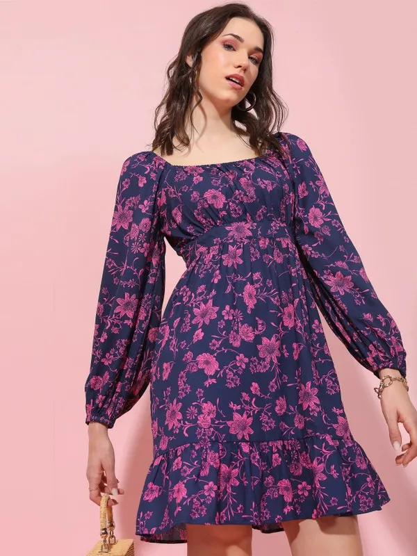  Tokyo Talkies Women Navy Blue Printed Fit And Flare Dresses