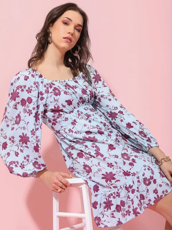  Tokyo Talkies Women Blue Printed Fit And Flare Dresses