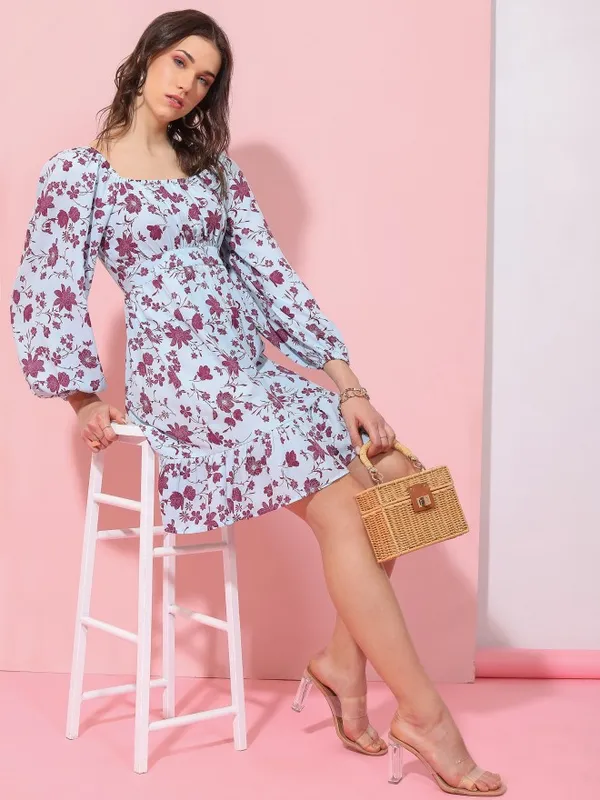  Tokyo Talkies Women Blue Printed Fit And Flare Dresses