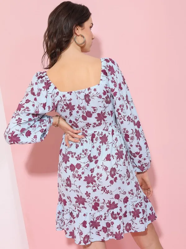  Tokyo Talkies Women Blue Printed Fit And Flare Dresses