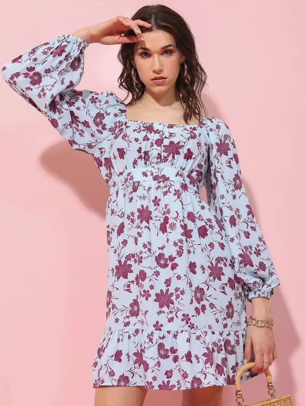  Tokyo Talkies Women Blue Printed Fit And Flare Dresses