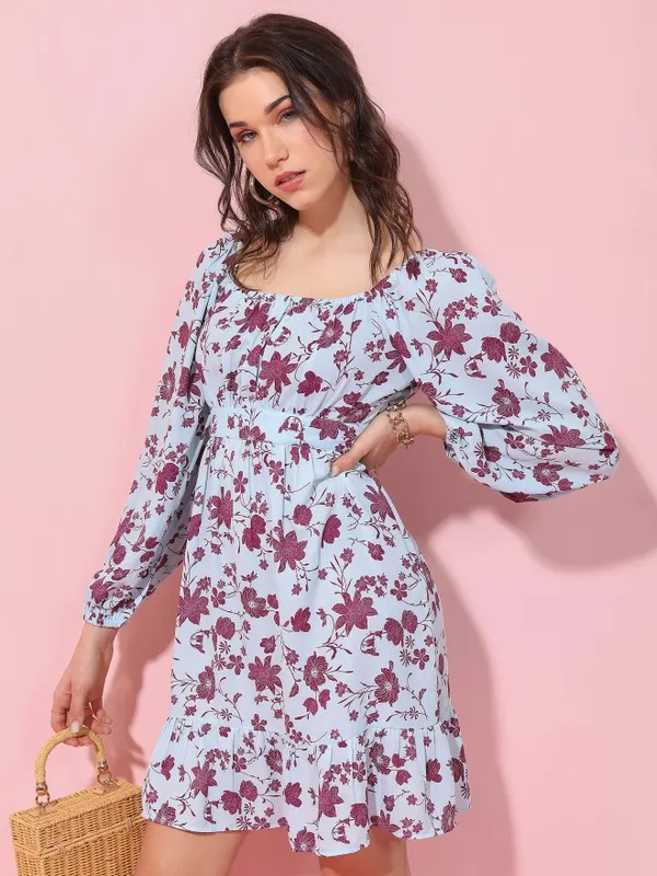  Tokyo Talkies Women Blue Printed Fit And Flare Dresses