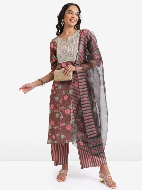  Ketch Women Brown Printed Kurta Sets