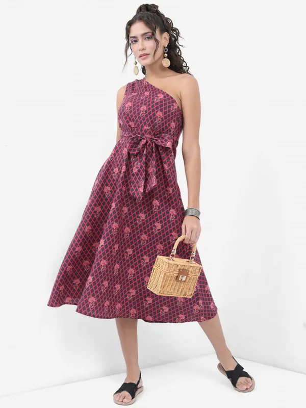 Vishudh Women Charcoal Printed A-Line Dress