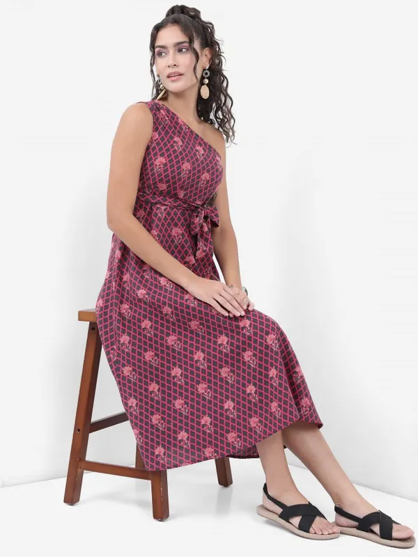 Vishudh Women Charcoal Printed A-Line Dress