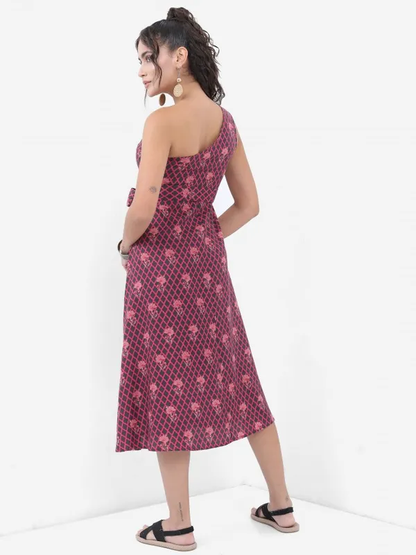 Vishudh Women Charcoal Printed A-Line Dress