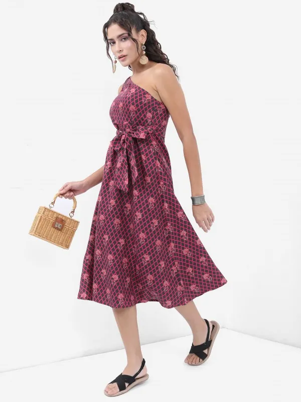 Vishudh Women Charcoal Printed A-Line Dress