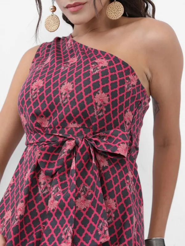 Vishudh Women Charcoal Printed A-Line Dress