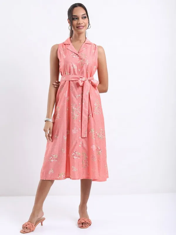 Vishudh women Peach Printed A-Line Dress