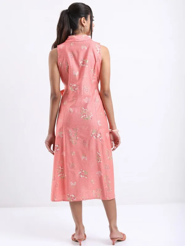Vishudh women Peach Printed A-Line Dress
