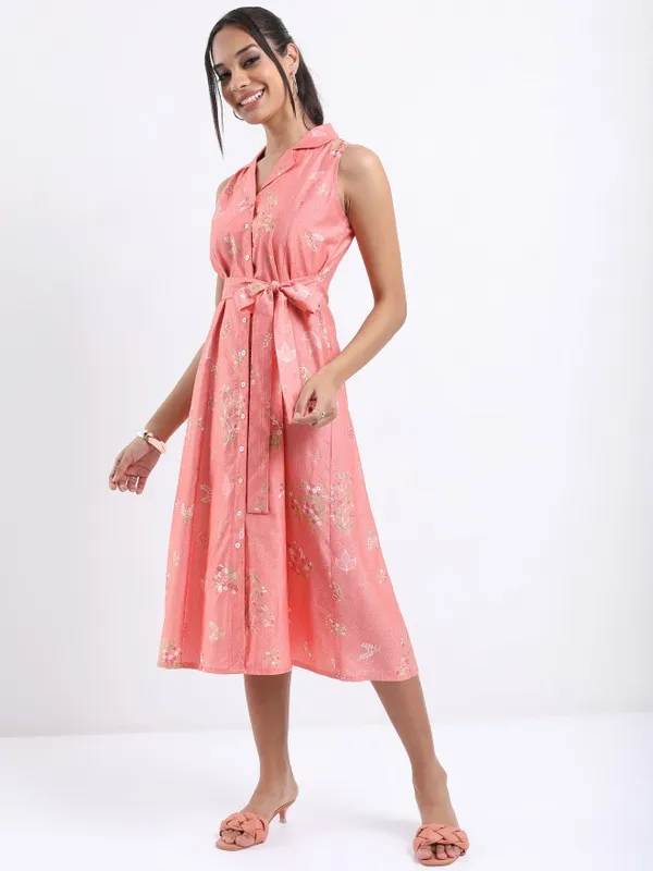 Vishudh women Peach Printed A-Line Dress