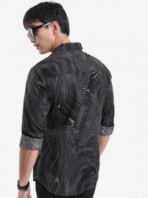  Highlander Men Black Printed Slim Fit Casual Shirts