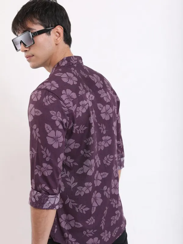  Ketch Men Purple Printed Slim Fit Casual Shirts