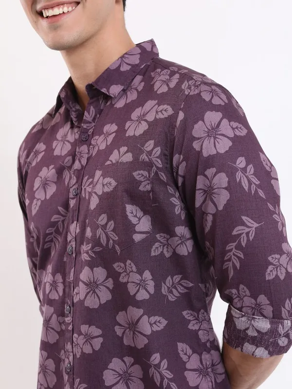  Ketch Men Purple Printed Slim Fit Casual Shirts