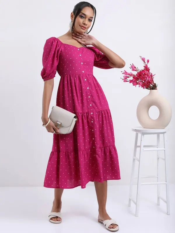  Vishudh Women Magenta Printed A-Line Ethnic Dresses