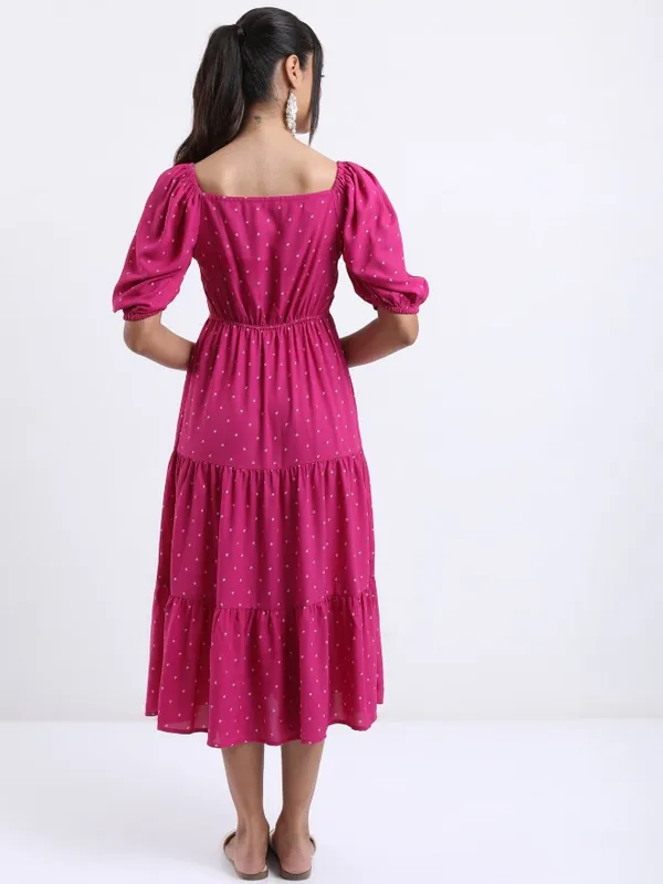  Vishudh Women Magenta Printed A-Line Ethnic Dresses