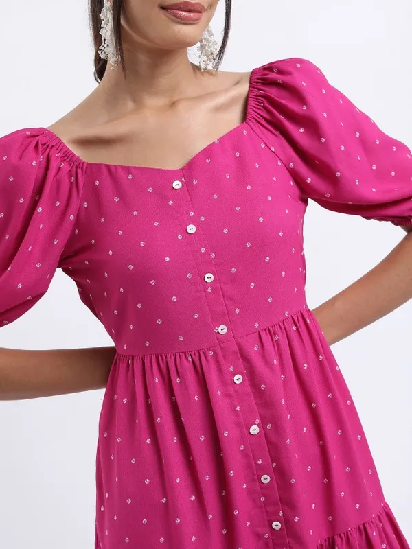  Vishudh Women Magenta Printed A-Line Ethnic Dresses