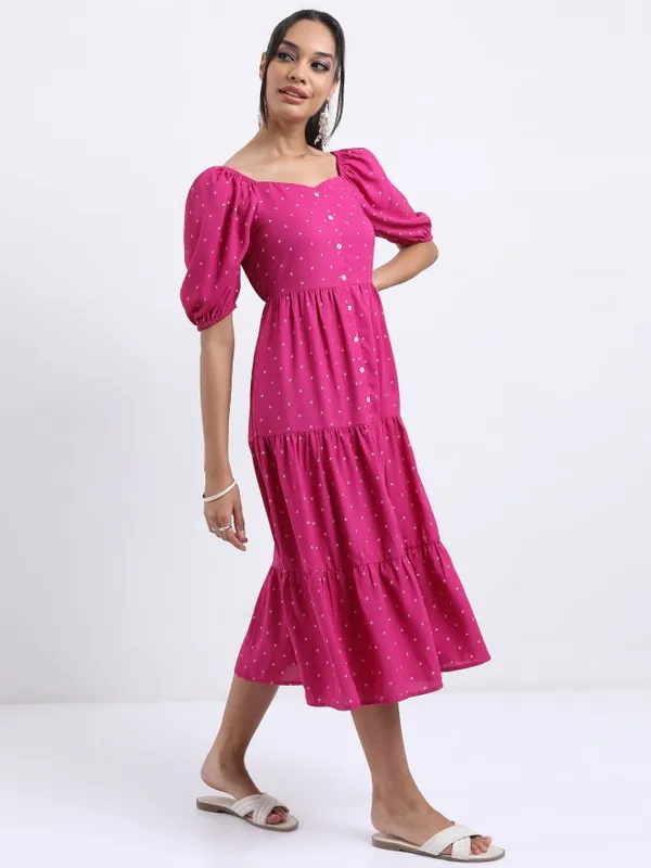  Vishudh Women Magenta Printed A-Line Ethnic Dresses