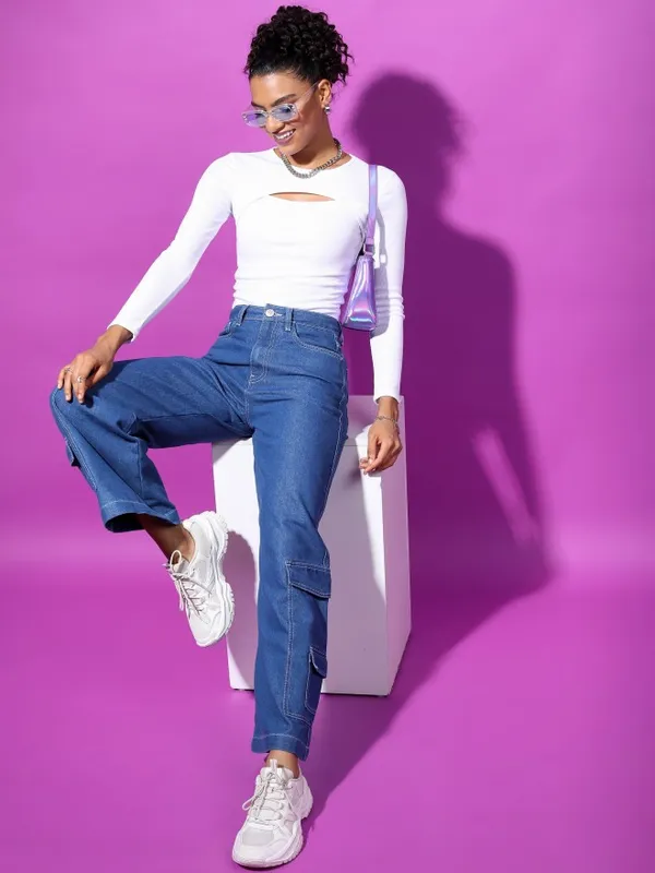  Tokyo Talkies Women White Solid Fitted Tops