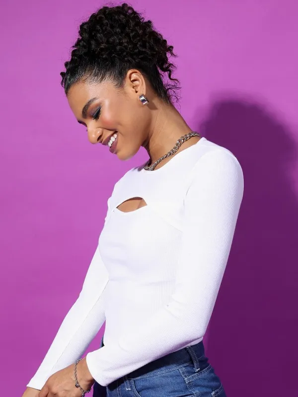  Tokyo Talkies Women White Solid Fitted Tops