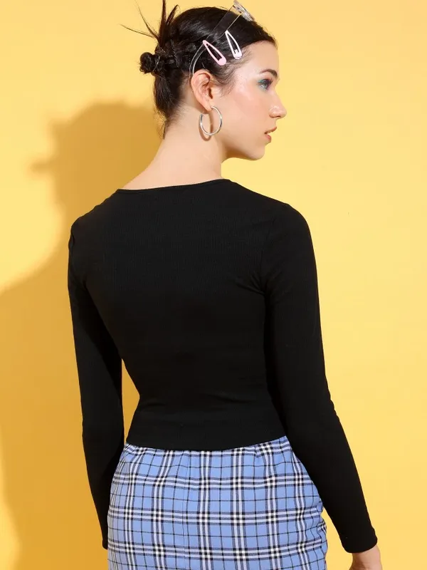  Tokyo Talkies Women Black Solid Fitted Tops
