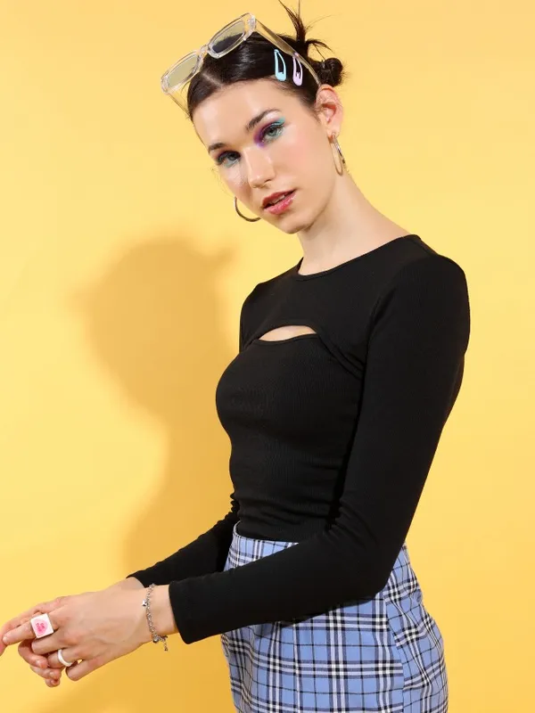  Tokyo Talkies Women Black Solid Fitted Tops