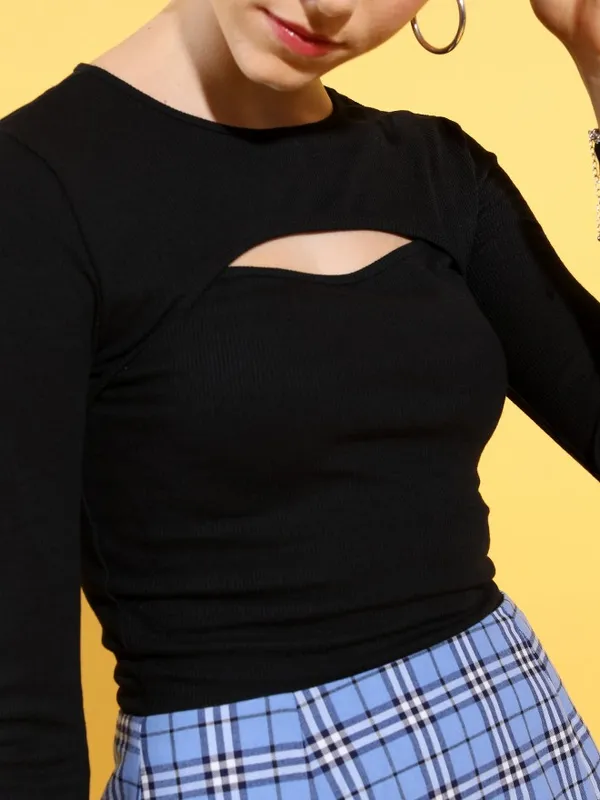  Tokyo Talkies Women Black Solid Fitted Tops