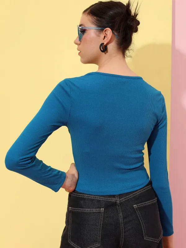  Tokyo Talkies Women Blue Solid Fitted Tops