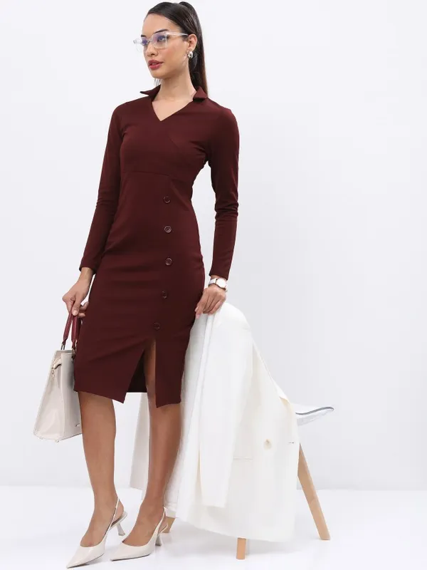  Ketch Women Brown Solid Bodycon Dresses