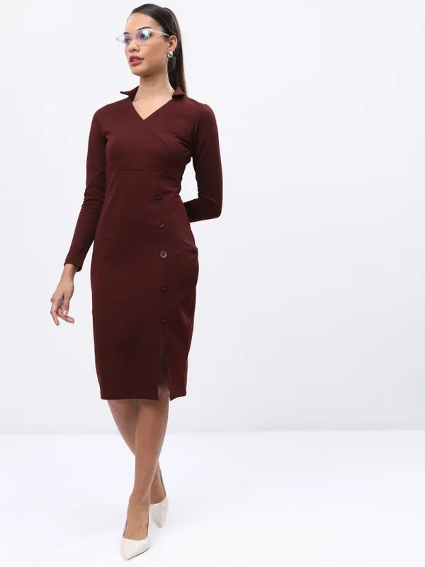  Ketch Women Brown Solid Bodycon Dresses