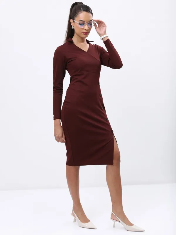  Ketch Women Brown Solid Bodycon Dresses
