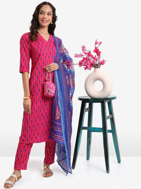  Ketch Women Pink Printed Kurta Sets