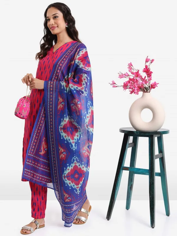  Ketch Women Pink Printed Kurta Sets