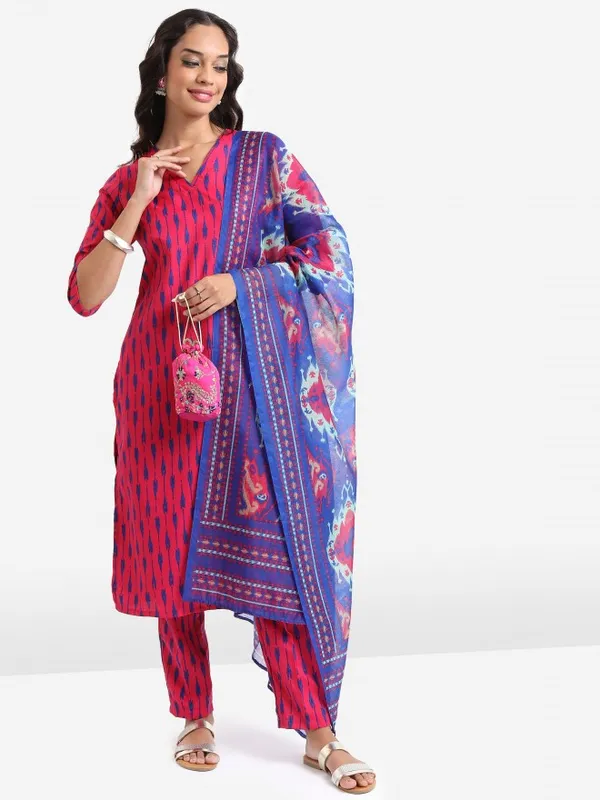  Ketch Women Pink Printed Kurta Sets